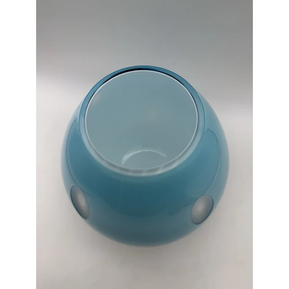 MCM Art Glass Hand Blown BLUE White Vase Modern Art w Circular Indentation 7